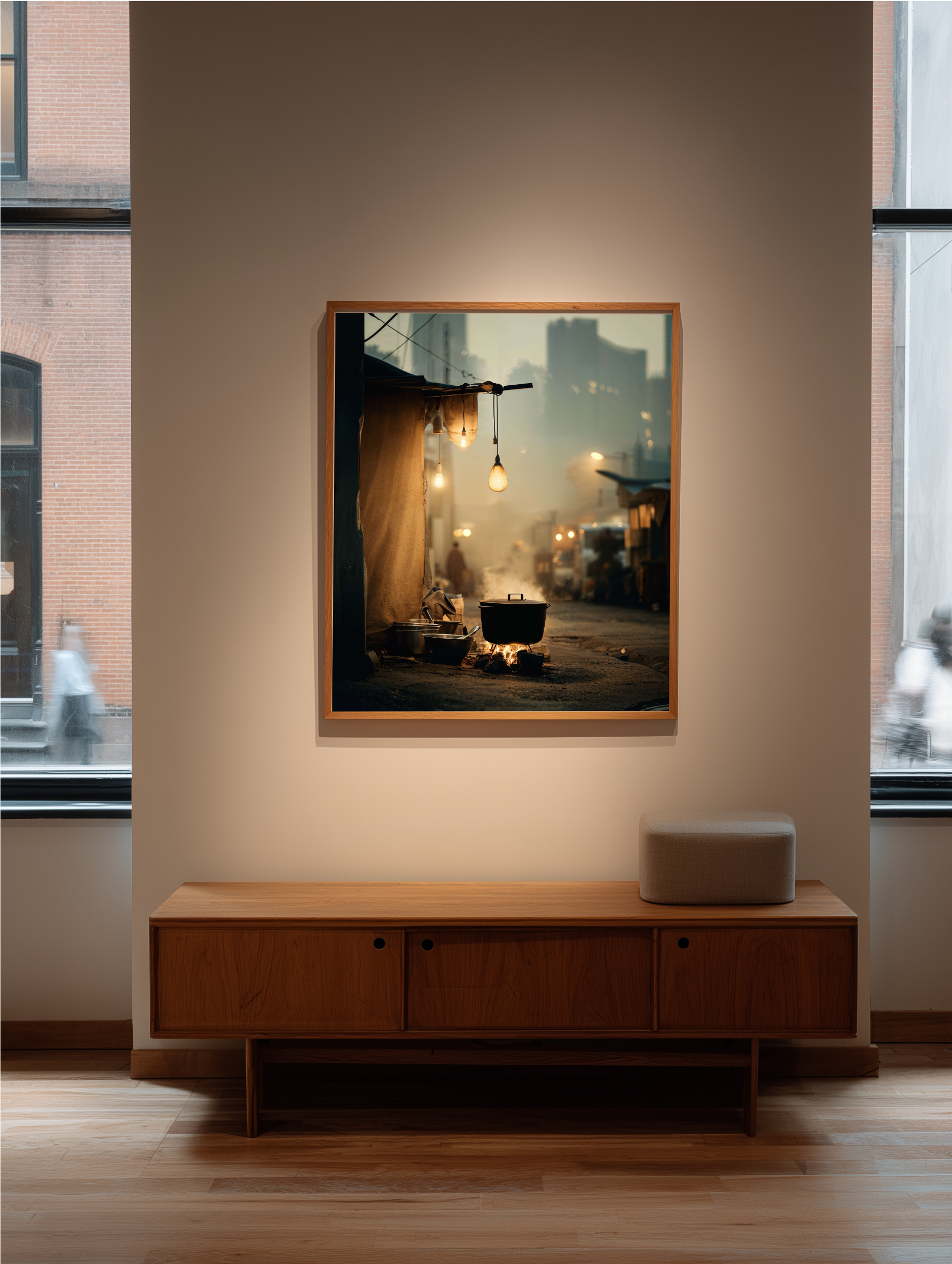 Photo from 'City Fires 2' in modern interior on Hahnemühle Baryta FineArt paper. From the series 'Echoes from Tomorrow'. All rights reserved ©Rein-Willem Gloudemans