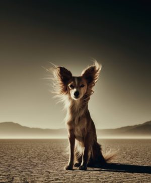 Artwork 'Desert Dog' is printed on Hahnemühle Baryta FineArt paper and comes in a wooden handmade frame. From the series 'Echoes from Tomorrow'. ©All rights reserved Rein-Willem Gloudemans